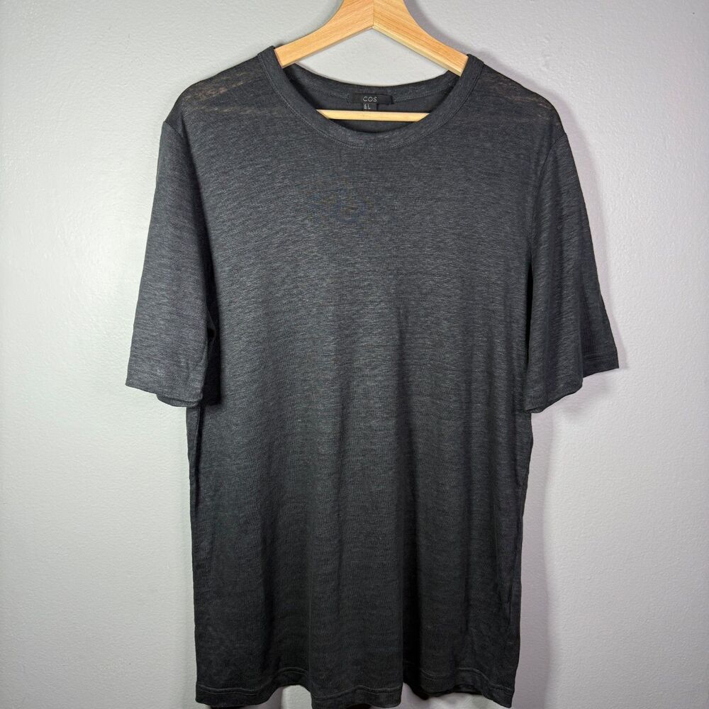 COS 100% Linen Crewneck T-Shirt Womens S Charcoal Gray Relaxed Minimalist Top